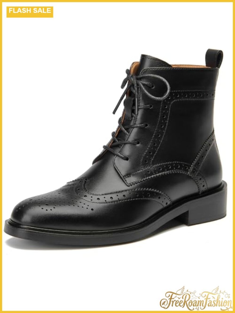 Leather Combat Boots Womens Wingtip Brogue Lace Up Ankle Booties